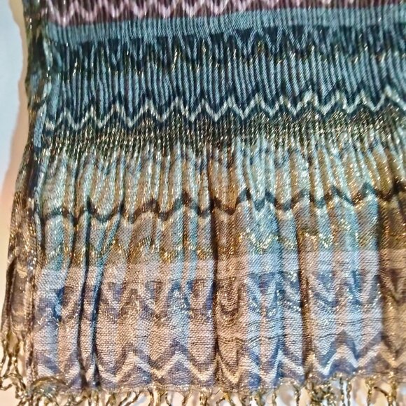 Metallic Scarf Wrap Shawl Fringe Rainbow Zigzag Wedding Festival - Picture 3 of 8